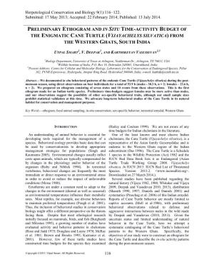 Preliminary Ethogram and in Situ Time-Activity Budget of the Enigmatic Cane Turtle (Vijayachelys Silvatica) from the Western Ghats, South India