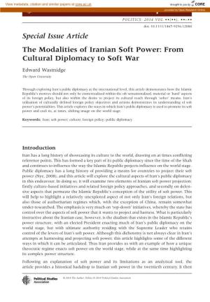 The Modalities of Iranian Soft Power: from Cultural Diplomacy to Soft War