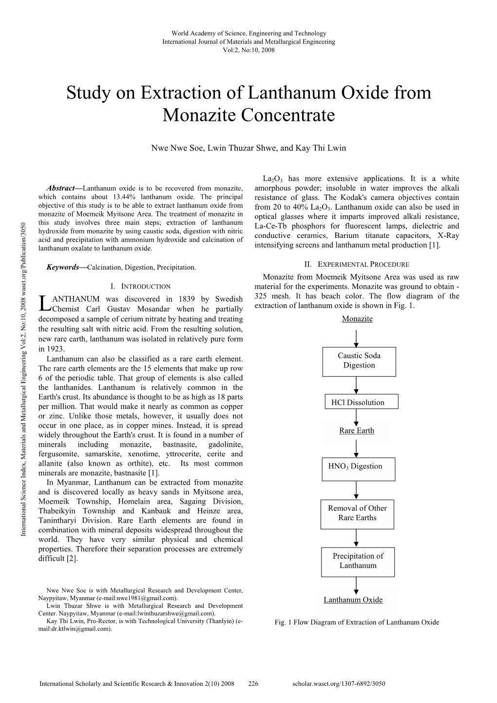 Study on Extraction of Lanthanum Oxide from Monazite Concentrate