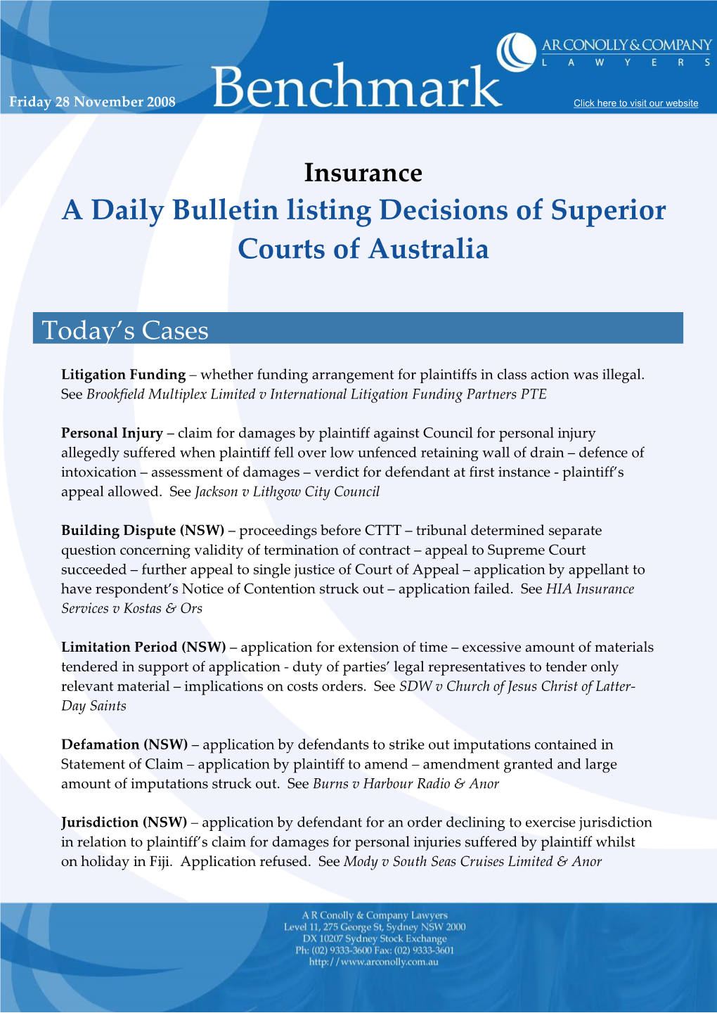 A Daily Bulletin Listing Decisions of Superior Courts of Australia