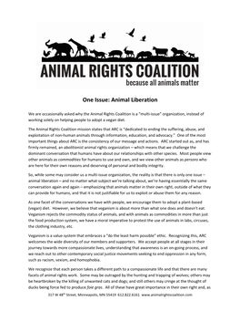 One Issue: Animal Liberation