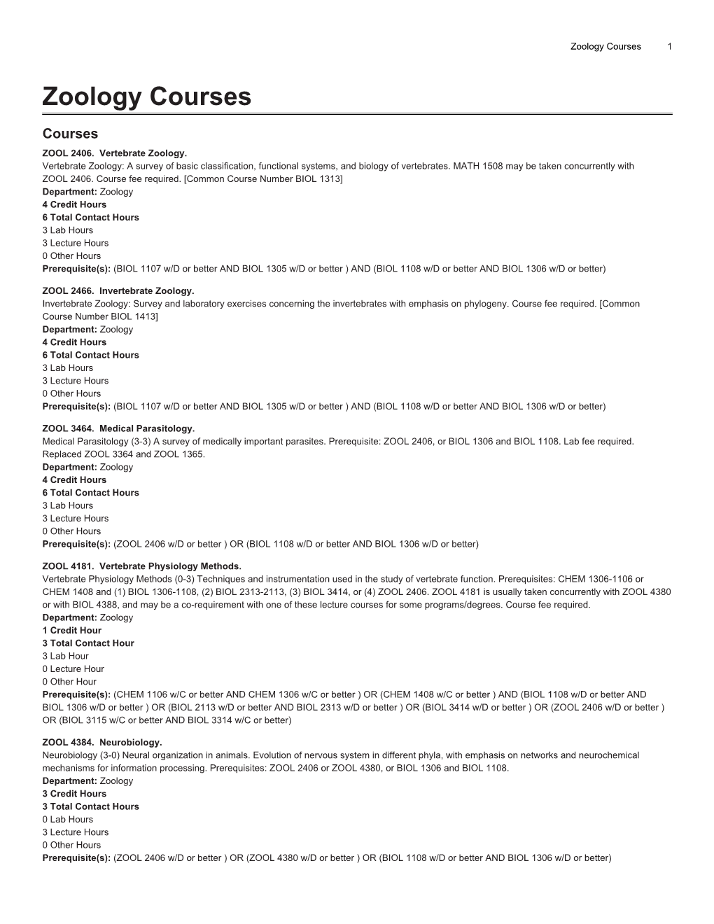 Zoology Courses 1