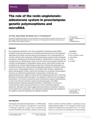 The Role of the Renin–Angiotensin– Aldosterone System in Preeclampsia: Genetic Polymorphisms and Microrna