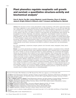 Plant Phenolics Regulate Neoplastic Cell Growth and Survival: a Quantitative Structure–Activity and Biochemical Analysis1