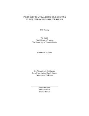Politics of Political Economy: Revisiting Elinor Ostrom and Garrett Hardin