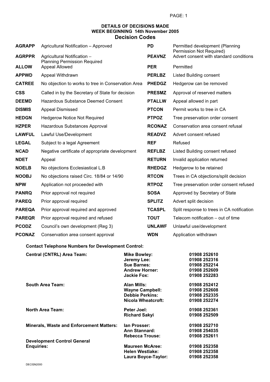 Decision Codes