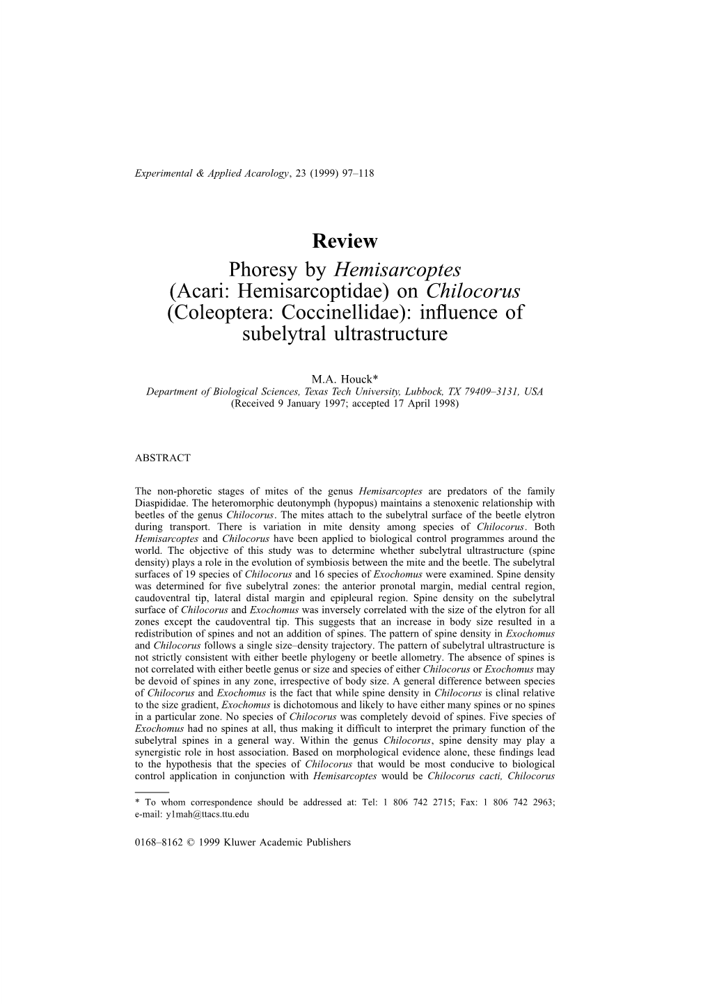 Coleoptera: Coccinellidae): Inﬂuence of Subelytral Ultrastructure