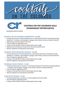 Cocktails on the Colorado Gala Sponsorship Opportunities