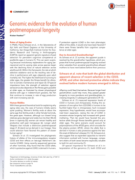 Genomic Evidence for the Evolution of Human Postmenopausal Longevity COMMENTARY Kristen Hawkesa,1