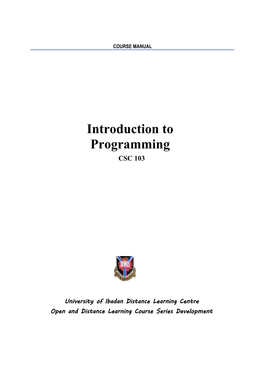 Introduction to Programming CSC 103