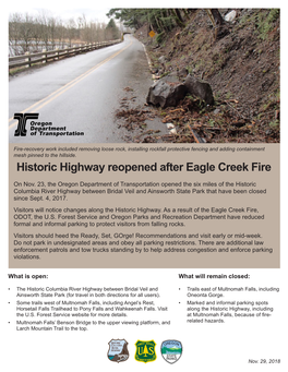 Historic Highway Reopened After Eagle Creek Fire
