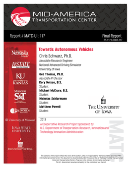 Towards Autonomous Vehicles Report # MATC-UI