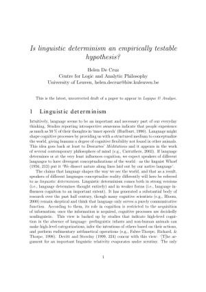 Is Linguistic Determinism an Empirically Testable Hypothesis?