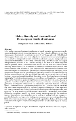 Status, Diversity and Conservation of the Mangrove Forests of Sri Lanka