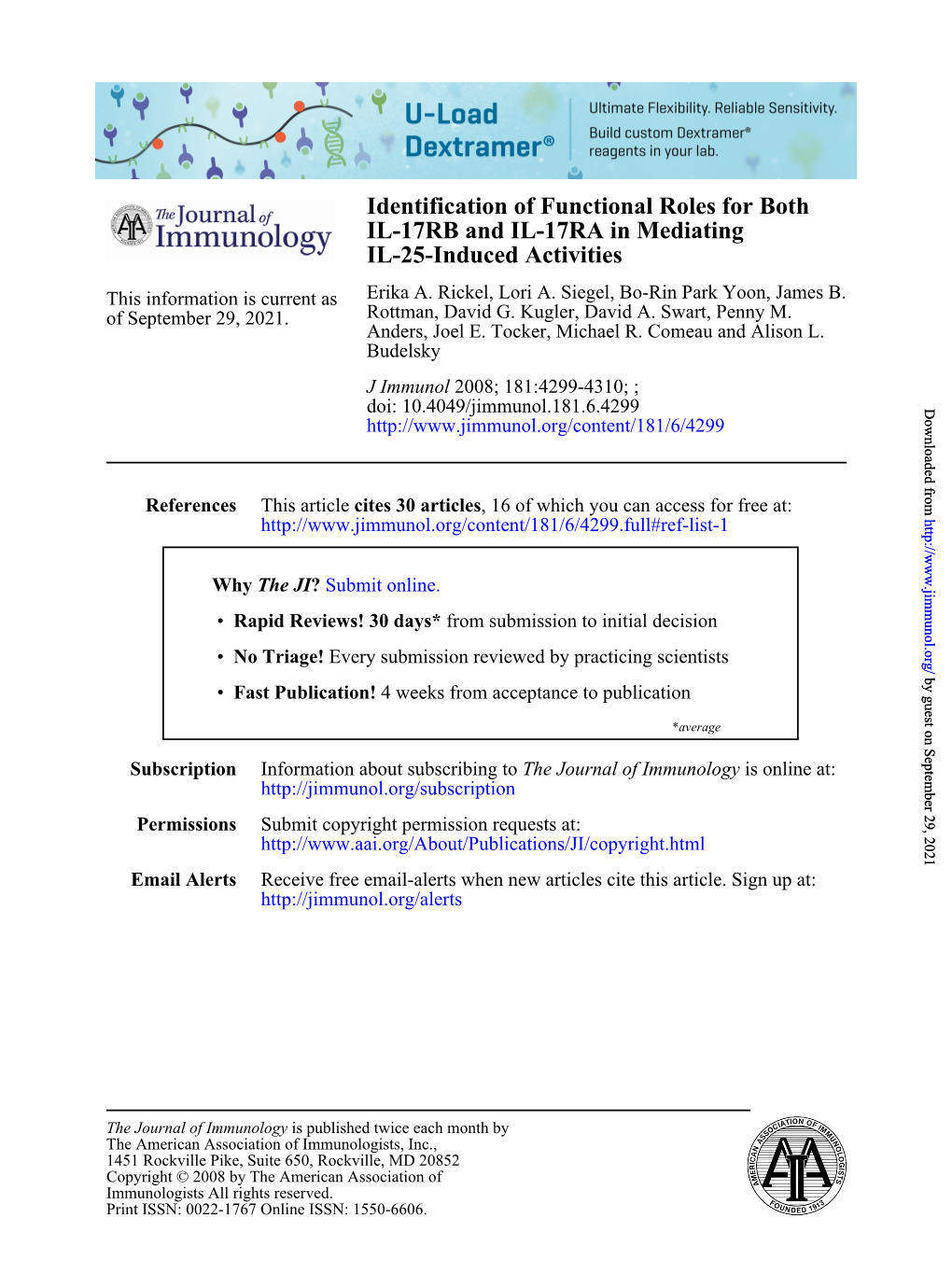 IL-25-Induced Activities IL-17RB and IL-17RA in Mediating Identification of Functional Roles for Both