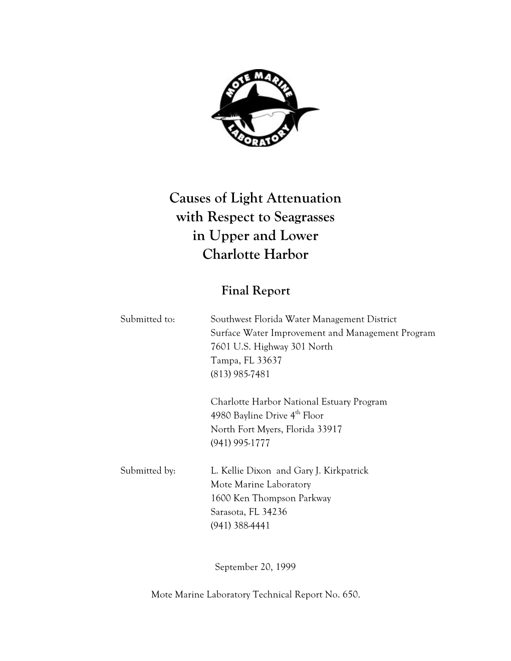 Causes of Light Attenuation with Respect to Seagrasses in Upper and Lower Charlotte Harbor