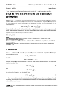 Bounds for Sine and Cosine Via Eigenvalue Estimation