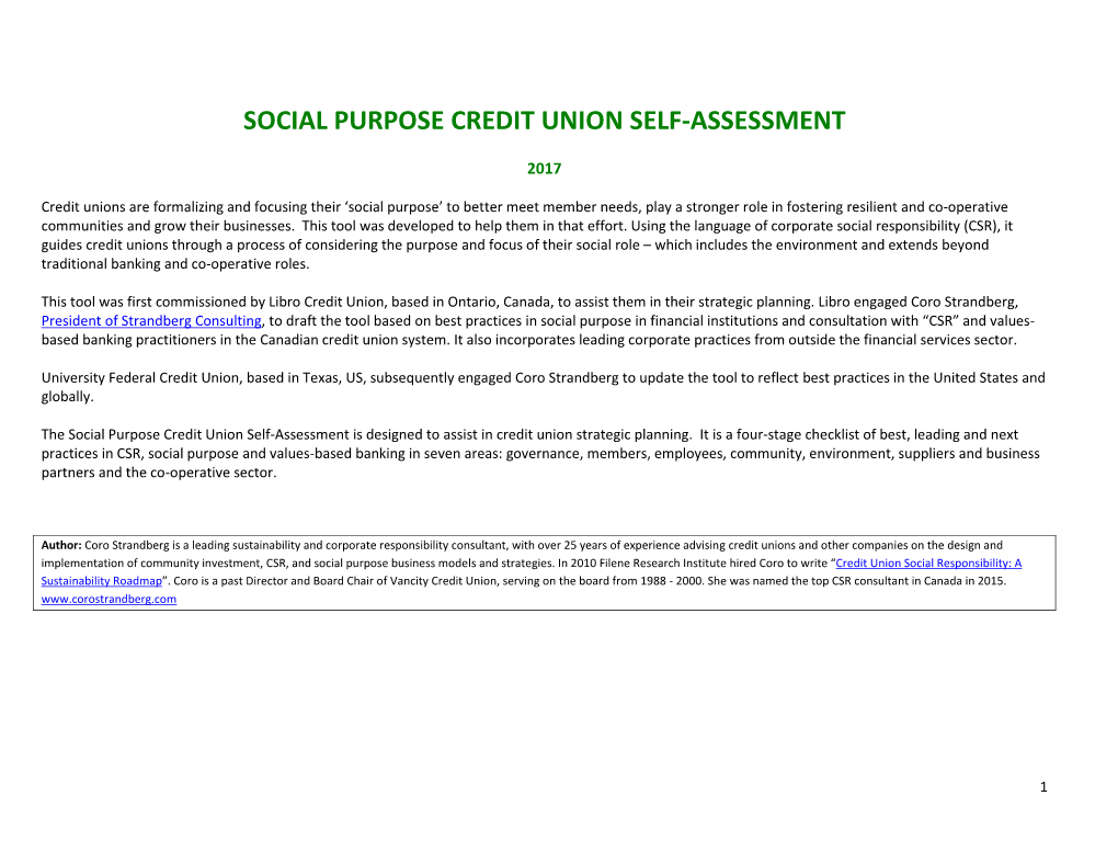 Social Purpose Credit Union Self-Assessment