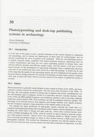 Phototypesetting and Desk-Top Publishing Systems in Archaeology