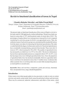 Revisit to Functional Classification of Towns in Nepal