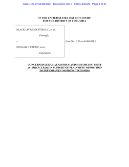BRIEF AS AMICI CURIAE in SUPPORT of PLAINTIFFS’ OPPOSITION to DEFENDANTS’ MOTIONS to DISMISS Case 1:20-Cv-01469-DLF Document 100-1 Filed 11/24/20 Page 2 of 31