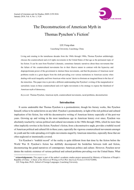 The Deconstruction of American Myth in Thomas Pynchon's Fiction