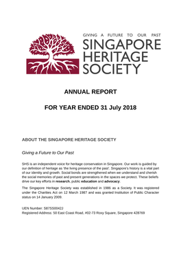 ANNUAL REPORT for YEAR ENDED 31 July 2018