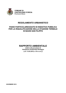 RAPPORTO AMBIENTALE Relativo Alla Procedura Di Valutazione Ambientale Strategica (L.R