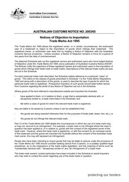 Australian Customs Noctice 2003/65
