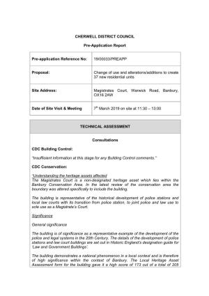 Banbury Magistrates Court – Cherwell District Council Pre App Response