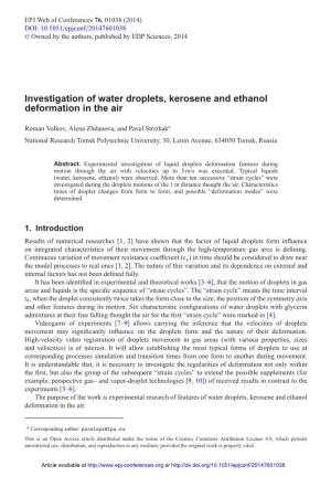 Investigation of Water Droplets, Kerosene and Ethanol Deformation in the Air
