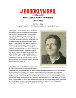 Part of His History 1944-2020 by Steve Clay Originally Published in the Brooklyn Rail Dec 20 – Jan 21, 2021 Issue