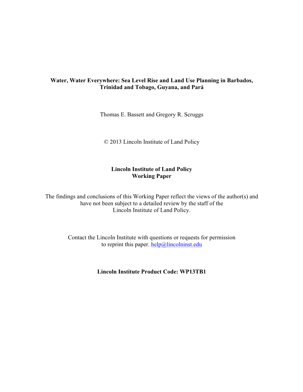 Sea Level Rise and Land Use Planning in Barbados, Trinidad and Tobago, Guyana, and Pará