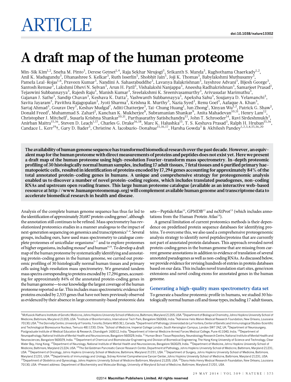 A Draft Map of the Human Proteome
