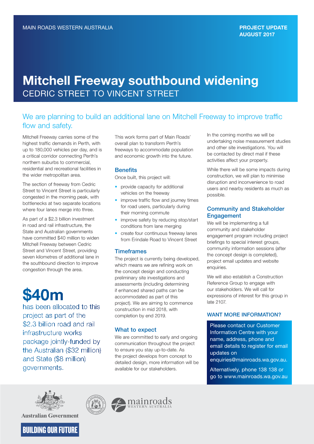 Mitchell Freeway Southbound Widening CEDRIC STREET to VINCENT STREET