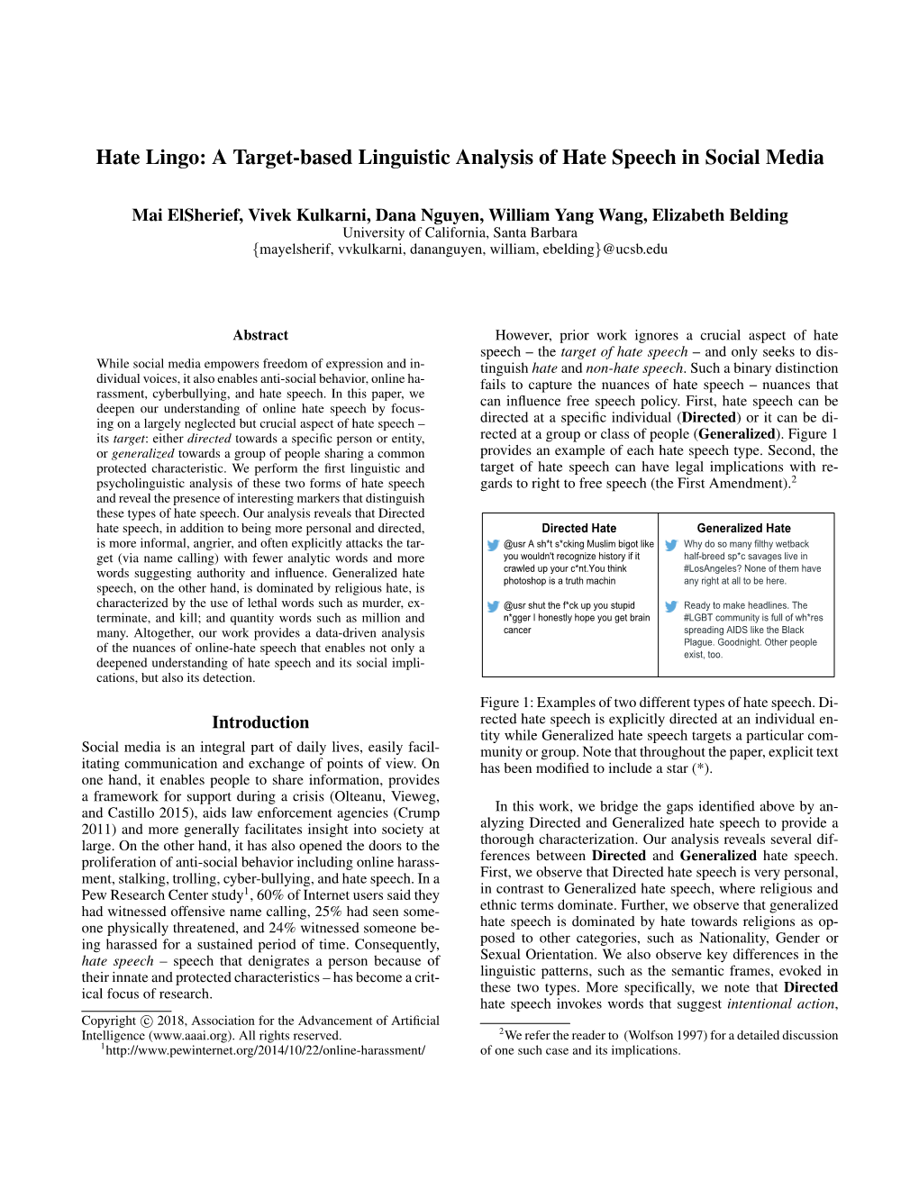 Hate Lingo: a Target-Based Linguistic Analysis of Hate Speech in Social Media