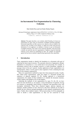 An Incremental Text Segmentation by Clustering Cohesion