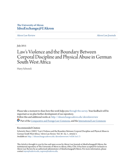 Law's Violence and the Boundary Between Corporal Discipline and Physical Abuse in German South West Africa Harry Schwirck