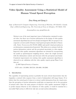 Video Quality Assessment Using a Statistical Model of Human Visual Speed Perception