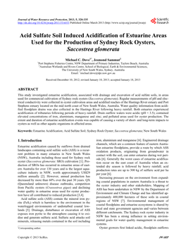 Acid Sulfate Soil Induced Acidification of Estuarine Areas Used for the Production of Sydney Rock Oysters, Saccostrea Glomerata