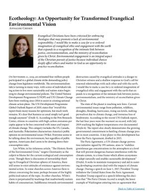 Ecotheology: an Opportunity for Transformed Evangelical Environmental Vision Annalise Chesen
