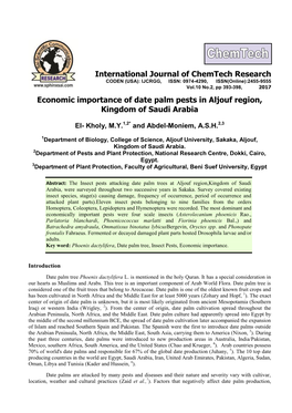 Economic Importance of Date Palm Pests in Aljouf Region, Kingdom of Saudi Arabia