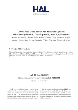 Label-Free Non-Linear Multimodal Optical Microscopy-Basics, Development, and Applications