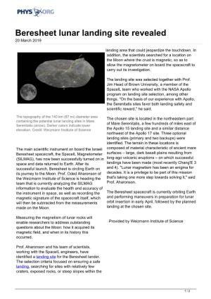 Beresheet Lunar Landing Site Revealed 20 March 2019