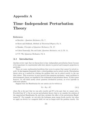 Time–Independent Perturbation Theory