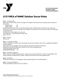 U10 YMCA of NWNC Outdoor Soccer Rules