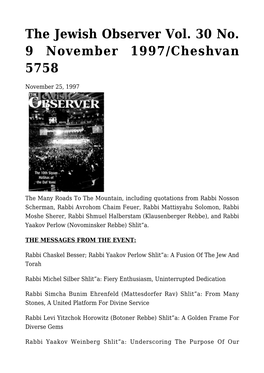 The Jewish Observer Vol. 30 No. 9 November 1997/Cheshvan 5758