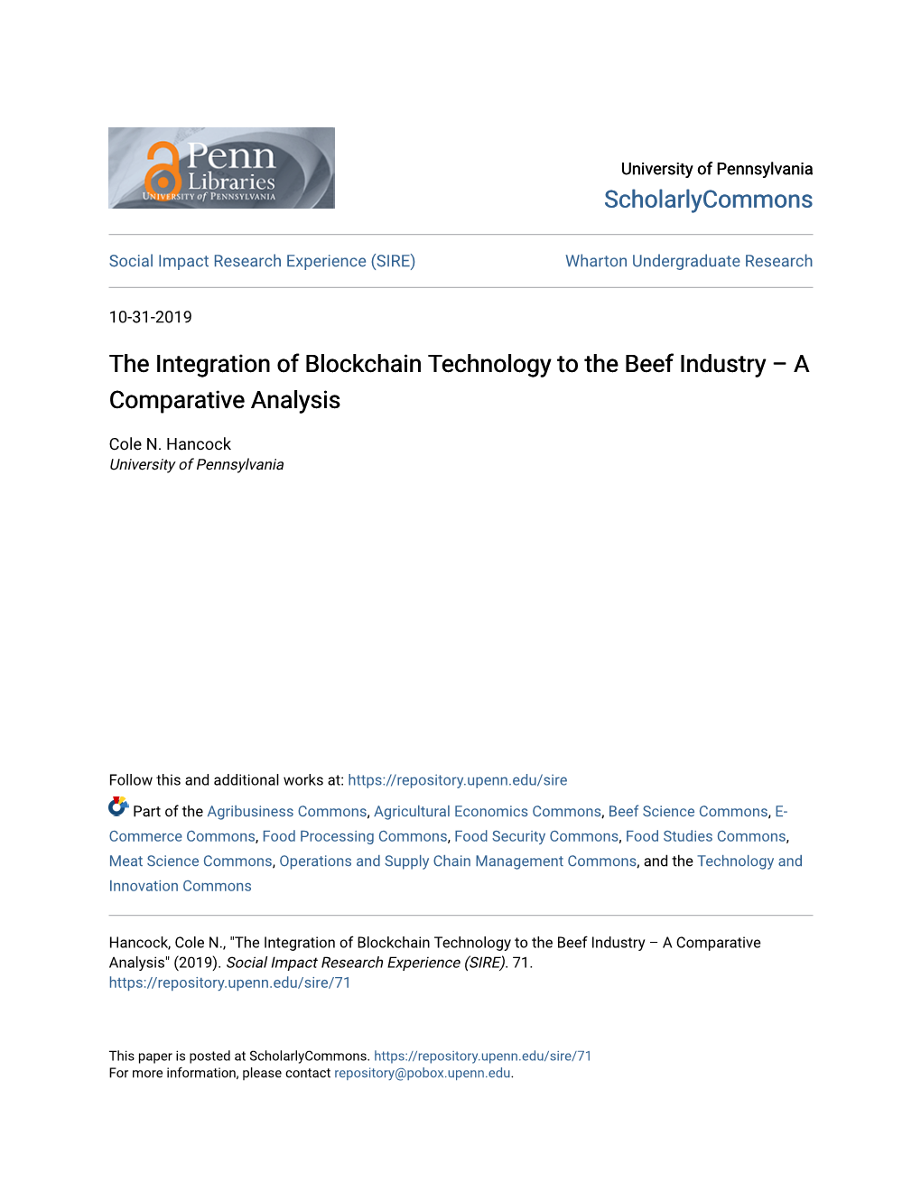 The Integration of Blockchain Technology to the Beef Industry – a Comparative Analysis