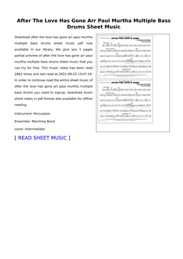 After the Love Has Gone Arr Paul Murtha Multiple Bass Drums Sheet Music