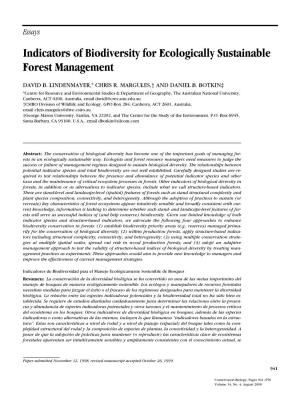 Indicators of Biodiversity for Ecologically Sustainable Forest Management